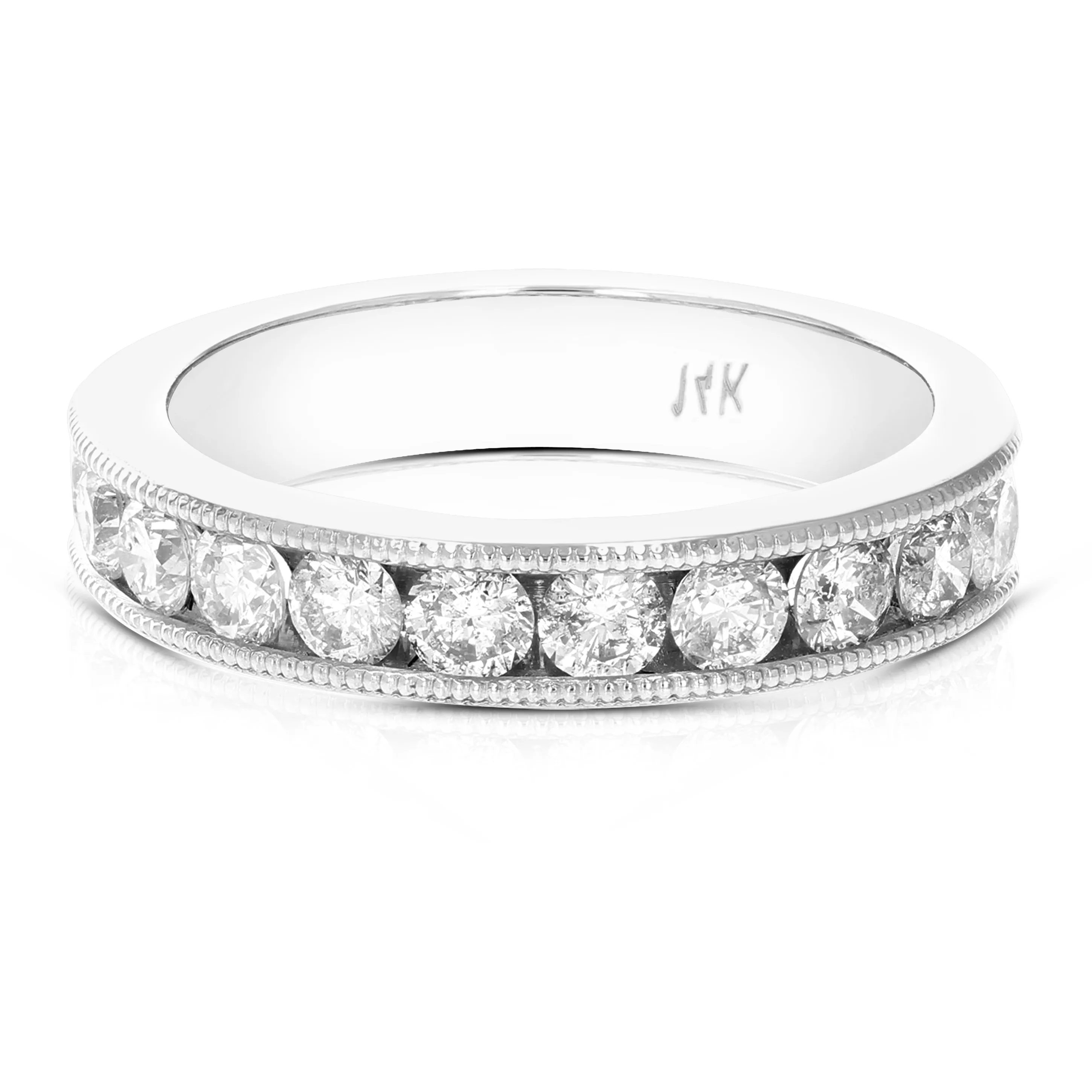 1 cttw Diamond Milgrain Channel Machin Wedding Band 14K White Gold