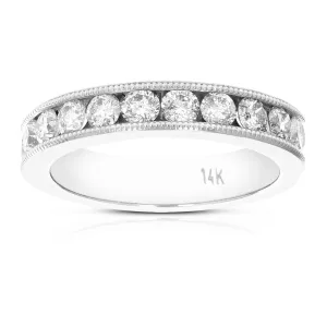 1 cttw Diamond Milgrain Channel Machin Wedding Band 14K White Gold