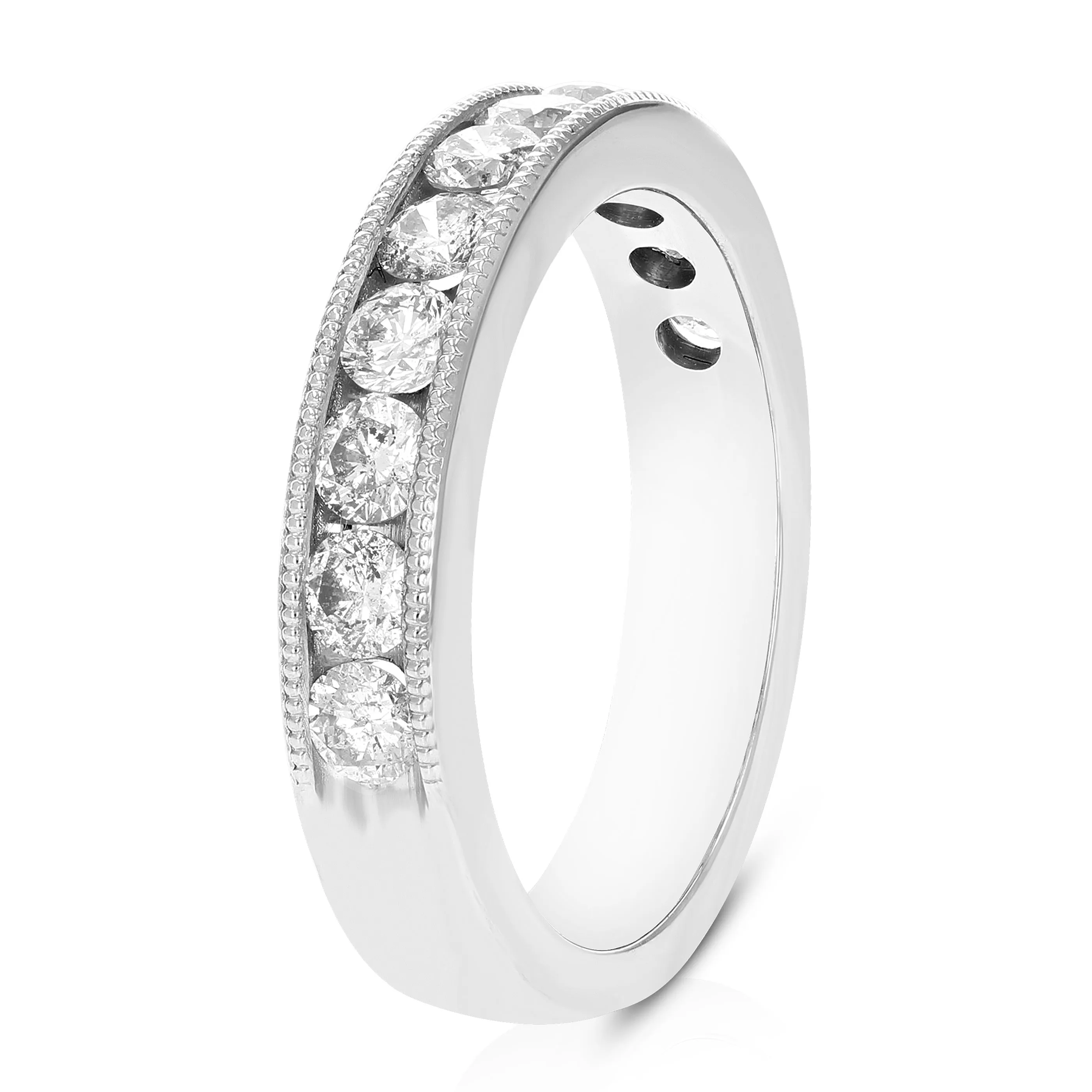 1 cttw Diamond Milgrain Channel Machin Wedding Band 14K White Gold