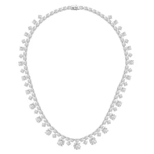 100 Cuts: Silver rhodium plated round cut 100 facet CZ with 16" riviere tennis necklace
