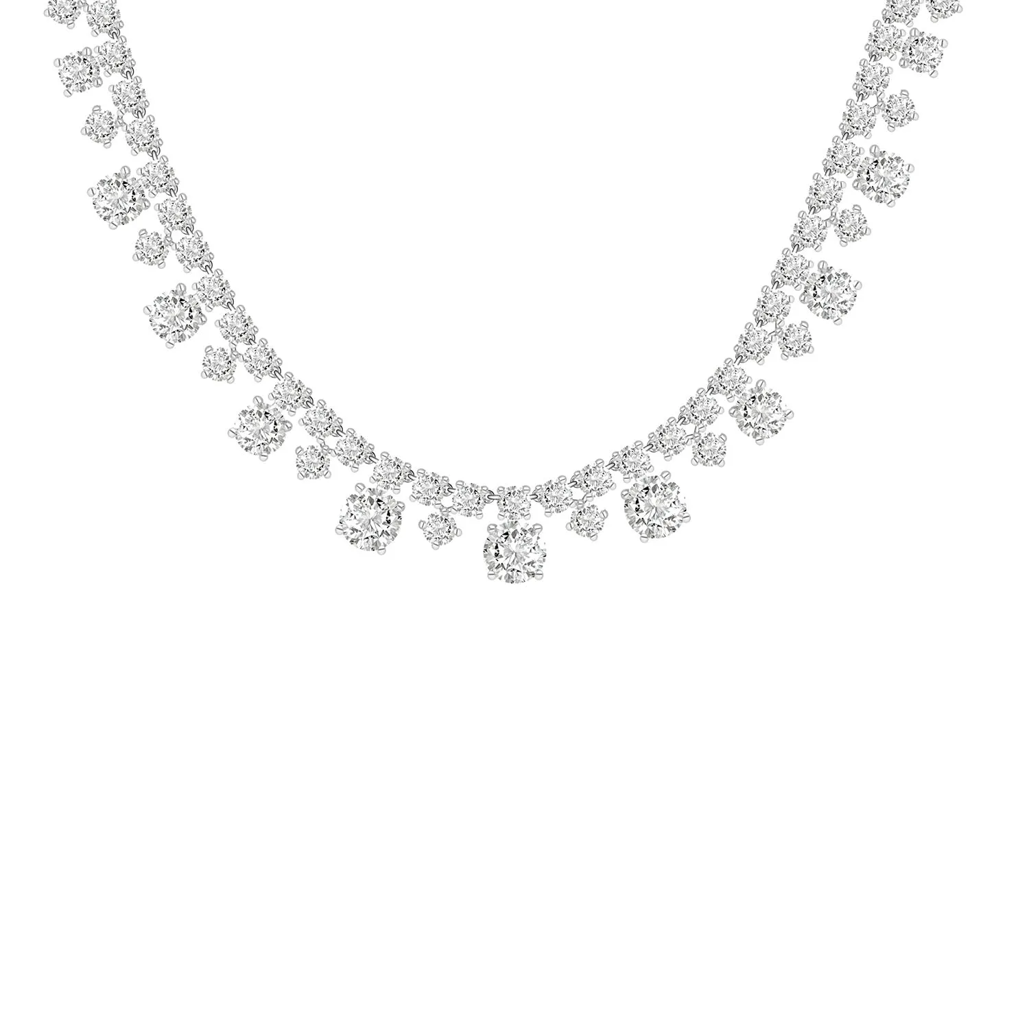 100 Cuts: Silver rhodium plated round cut 100 facet CZ with 16" riviere tennis necklace