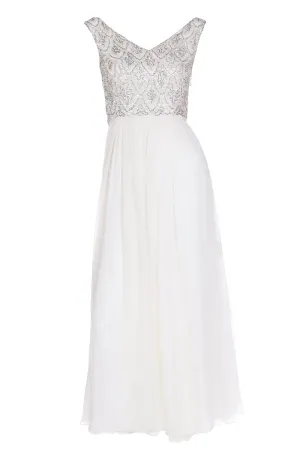 1960s Beaded White Silk Chiffon Evening Dress or Wedding Gown