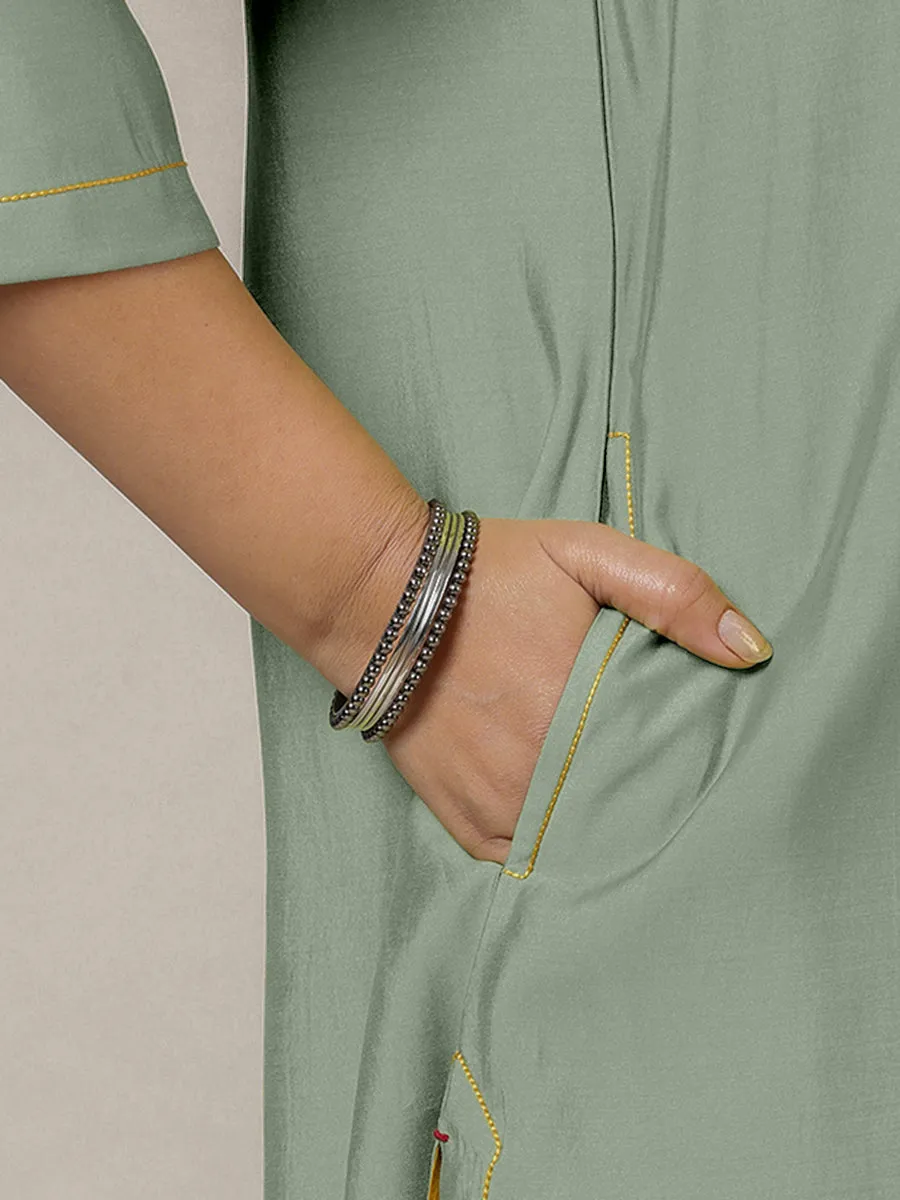 Alisha x Rozaana | A Line Kurta in Mint Green with Thread Work | Coords or Only Kurta