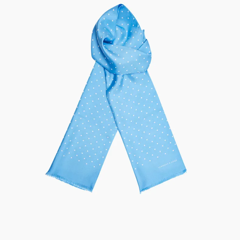 Azure and White Spotted Silk Scarf