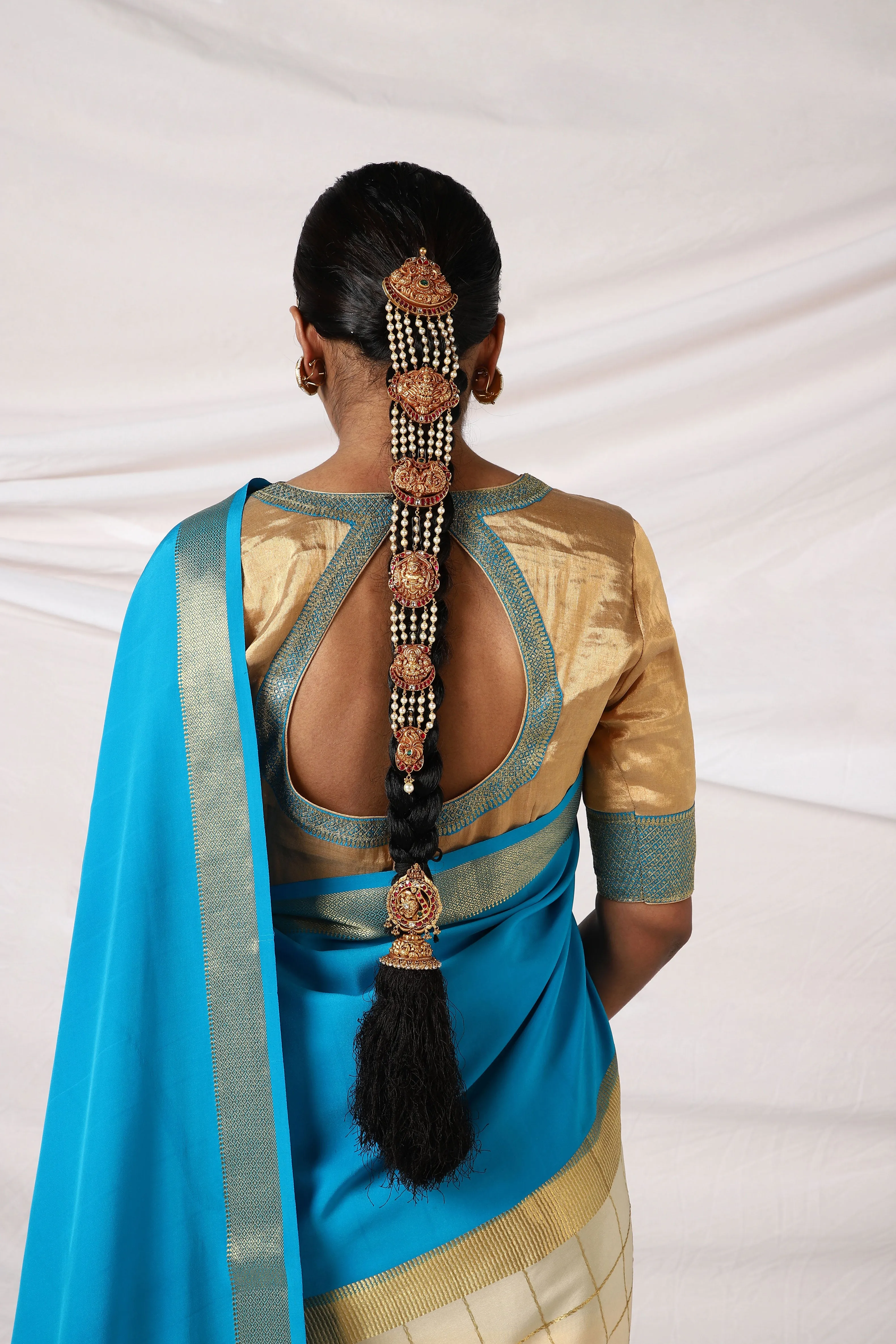 Azure Blue and gold Silk blouse