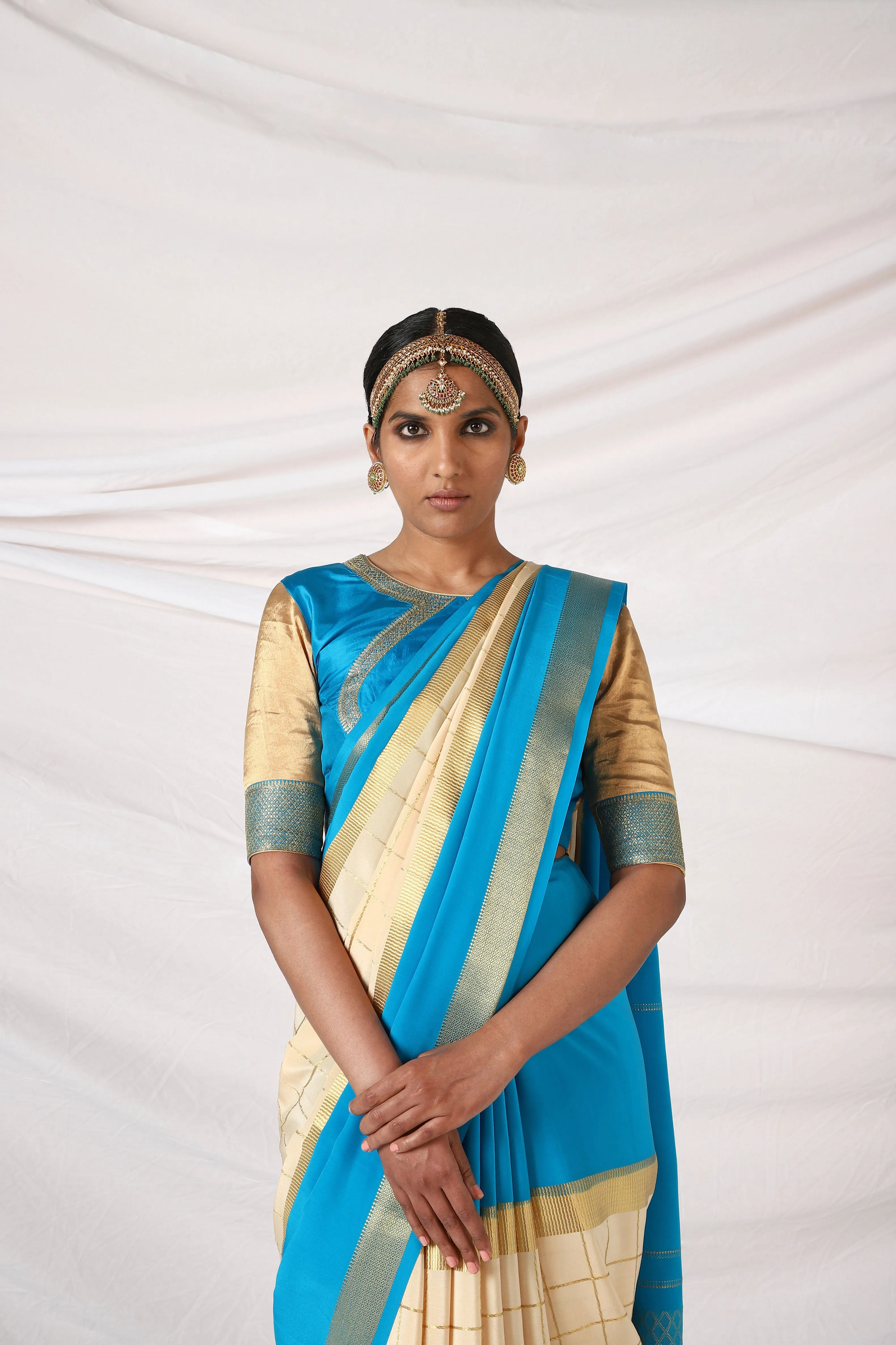 Azure Blue and gold Silk blouse