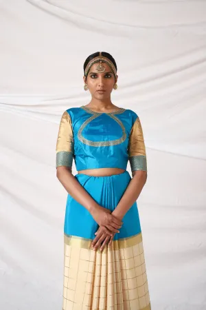 Azure Blue and gold Silk blouse