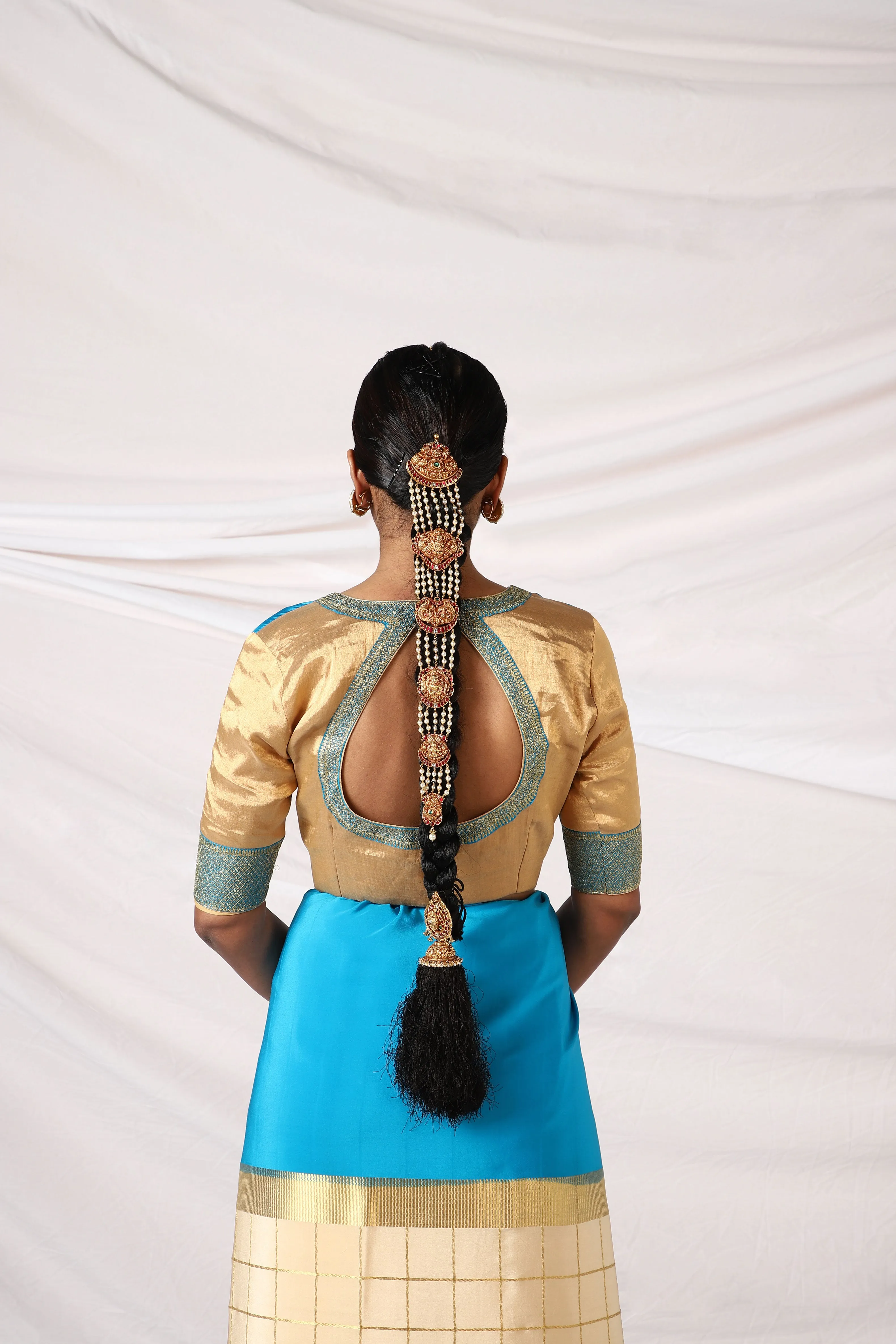 Azure Blue and gold Silk blouse