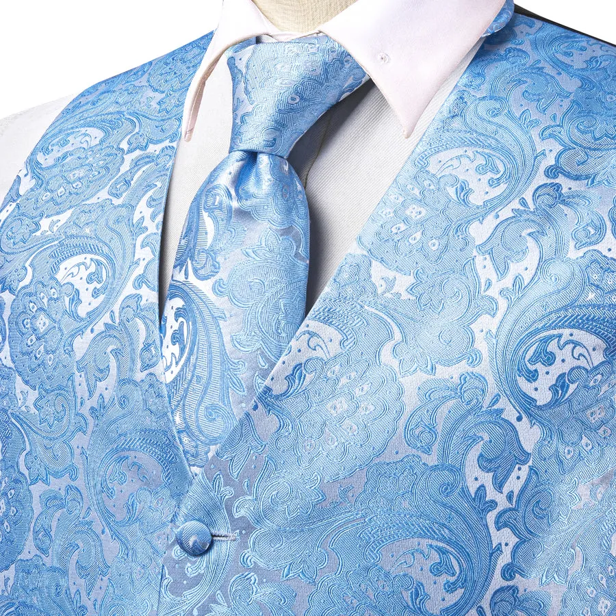 Azure Paisley Silk Vest Set