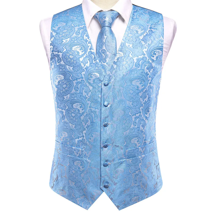 Azure Paisley Silk Vest Set