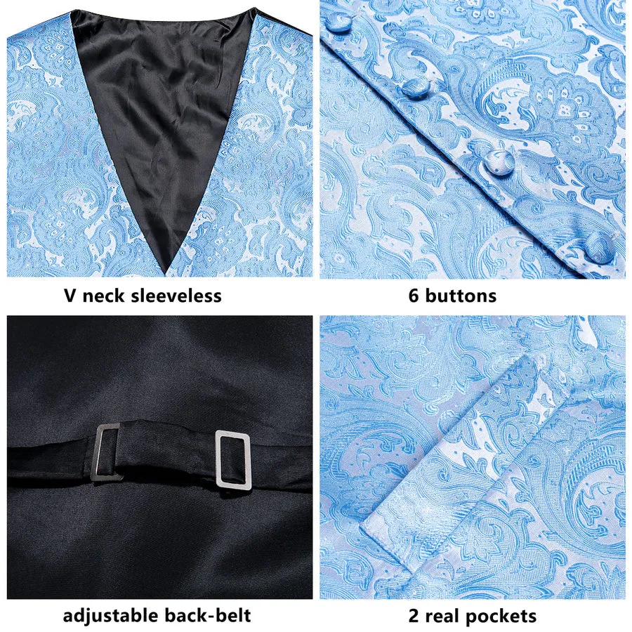 Azure Paisley Silk Vest Set