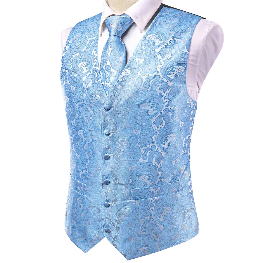 Azure Paisley Silk Vest Set