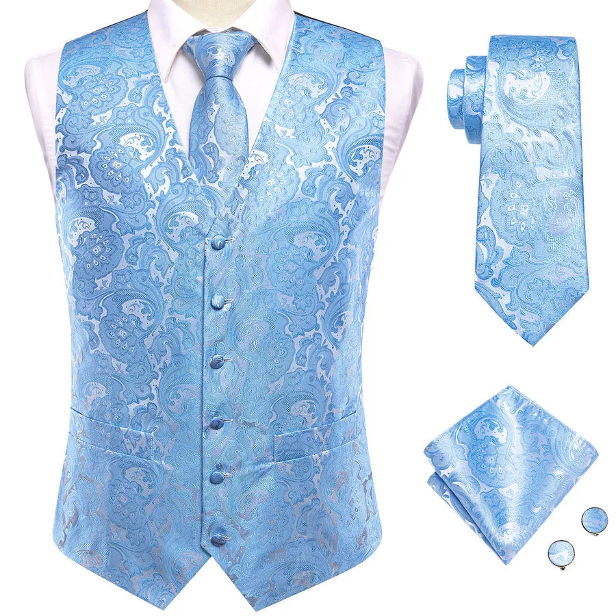 Azure Paisley Silk Vest Set