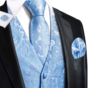 Azure Paisley Silk Vest Set