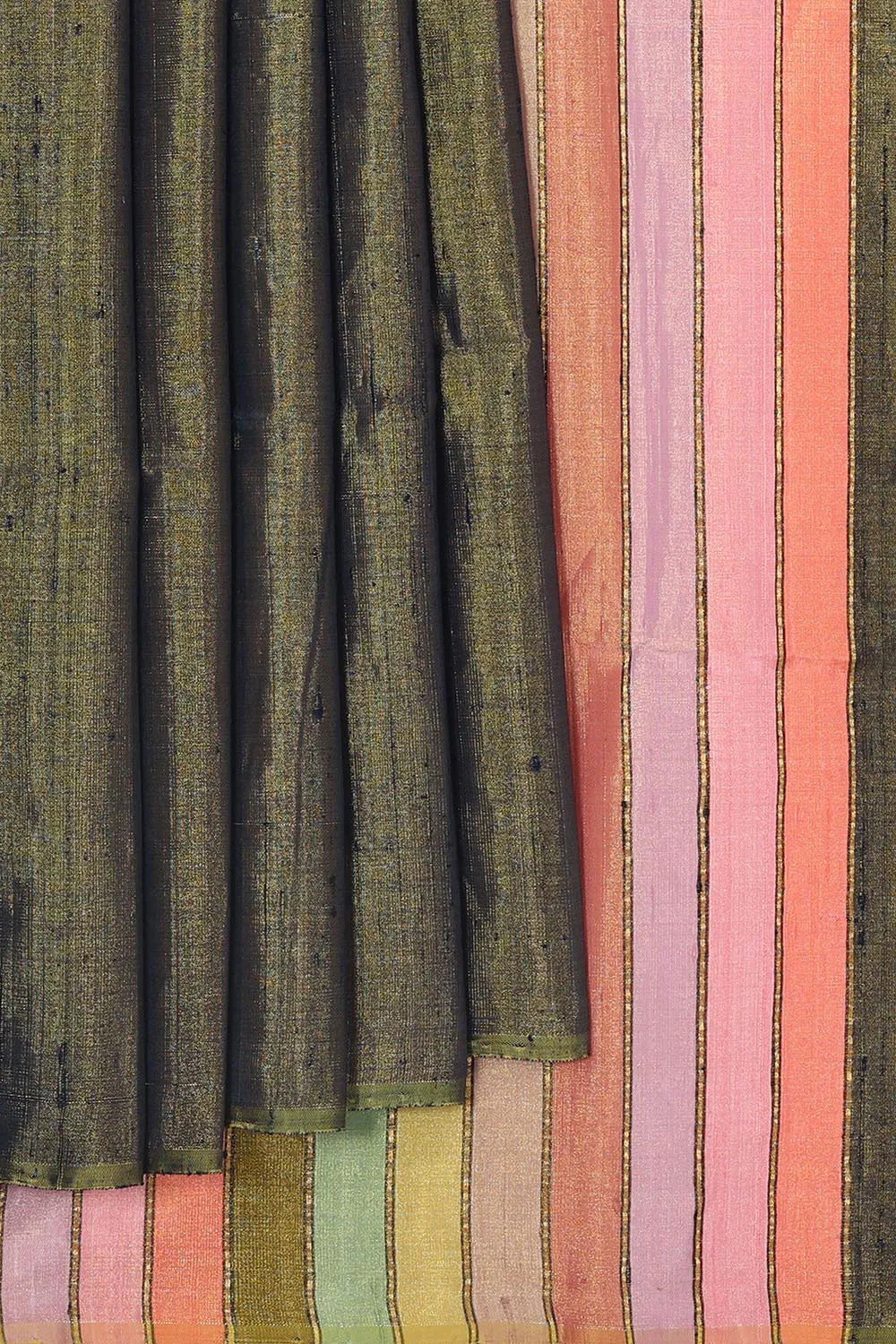 Bailu Jute Silk Dark Olive Green Saree