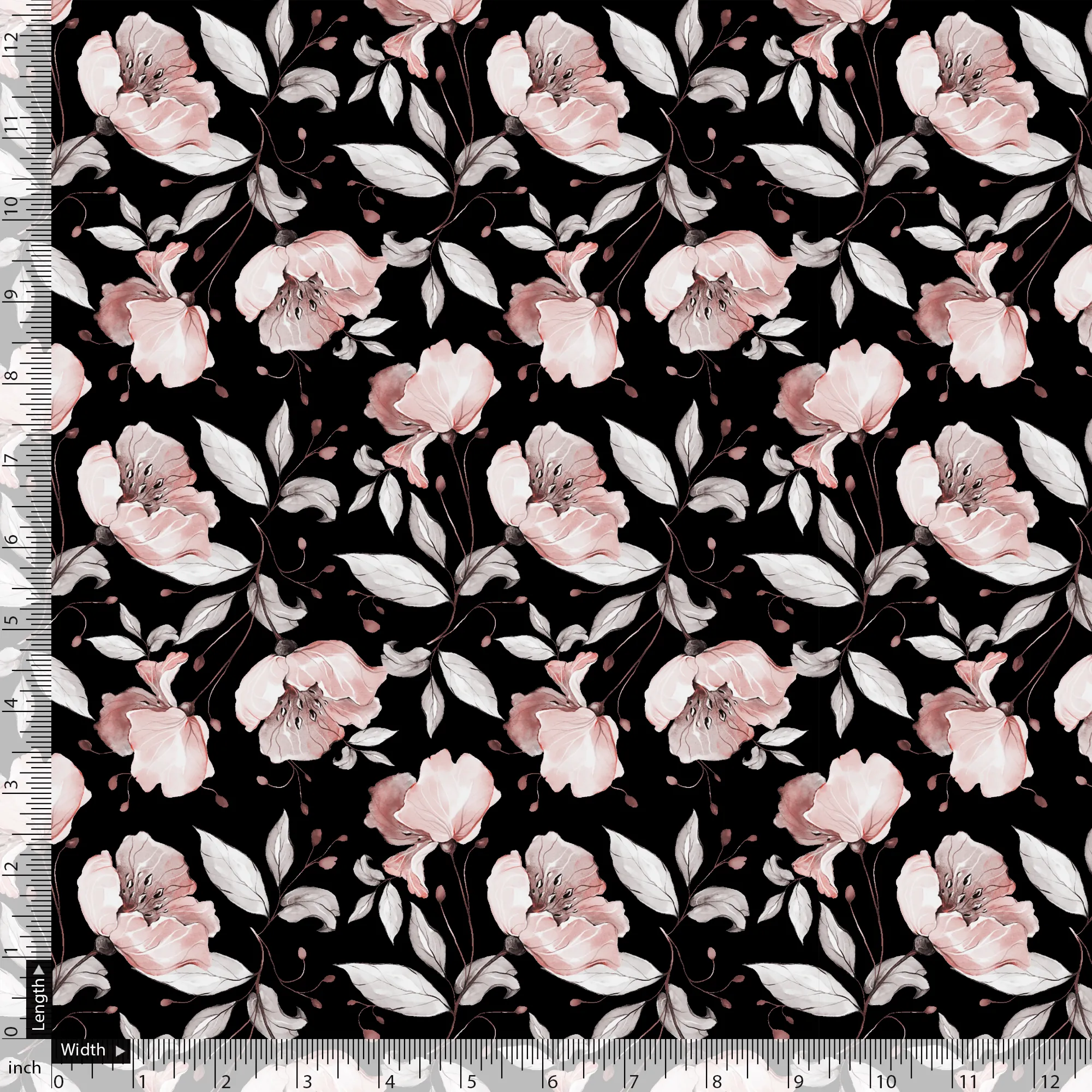 Beautiful Baby Pink Roses With Gray Leaves Digital Printed Fabric