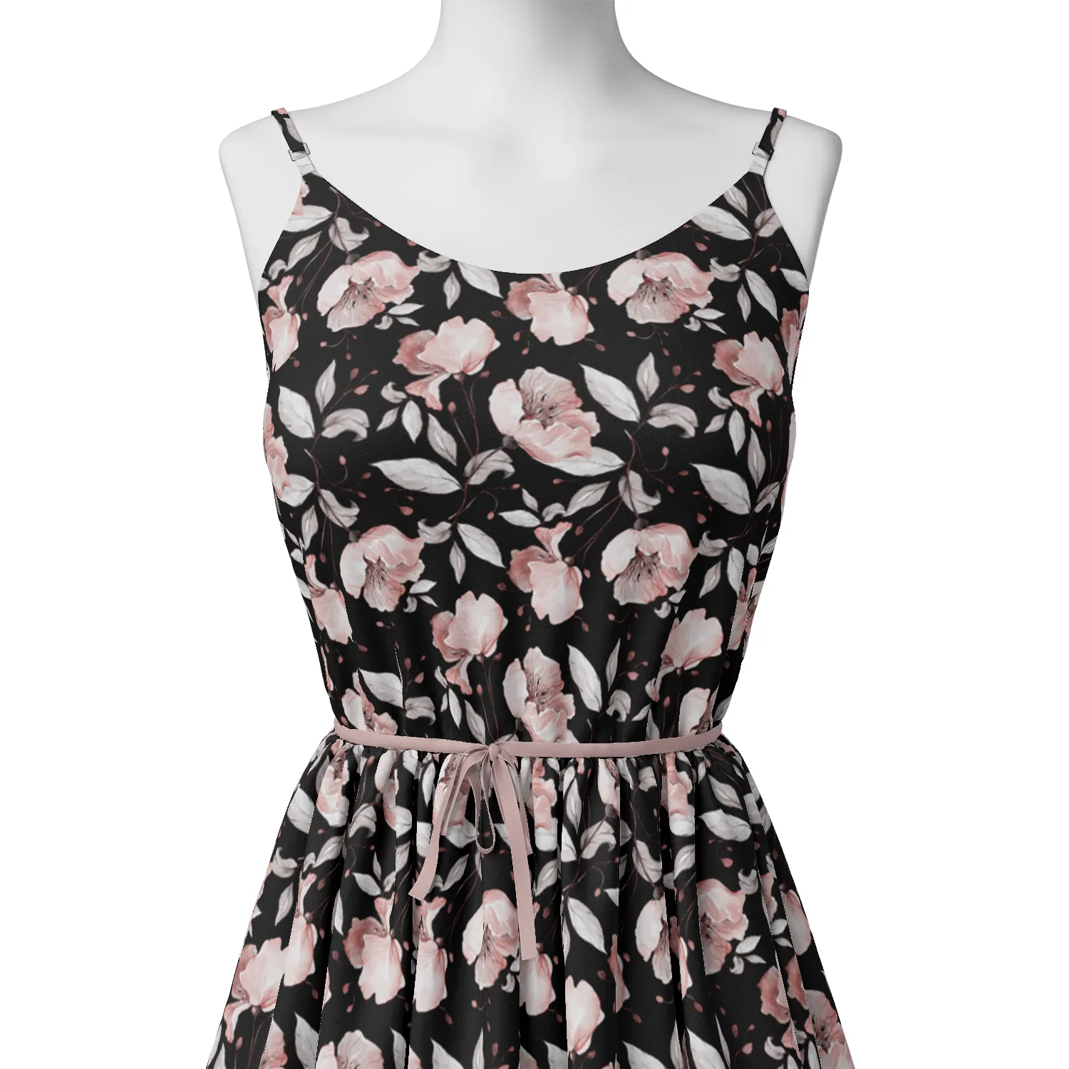 Beautiful Baby Pink Roses With Gray Leaves Digital Printed Fabric
