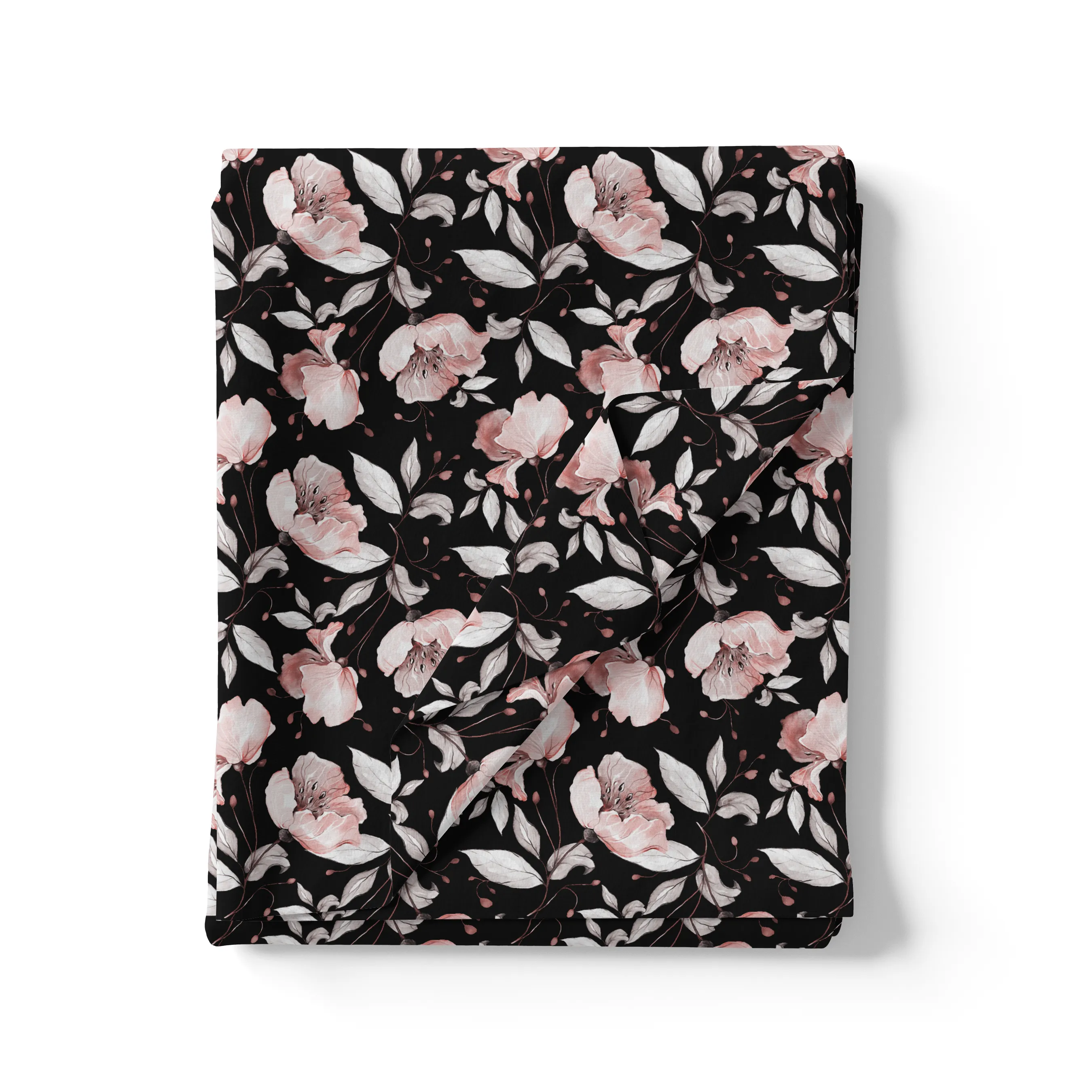Beautiful Baby Pink Roses With Gray Leaves Digital Printed Fabric