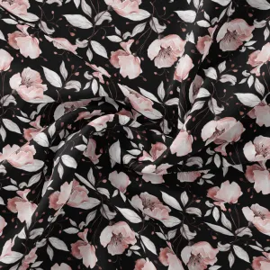 Beautiful Baby Pink Roses With Gray Leaves Digital Printed Fabric