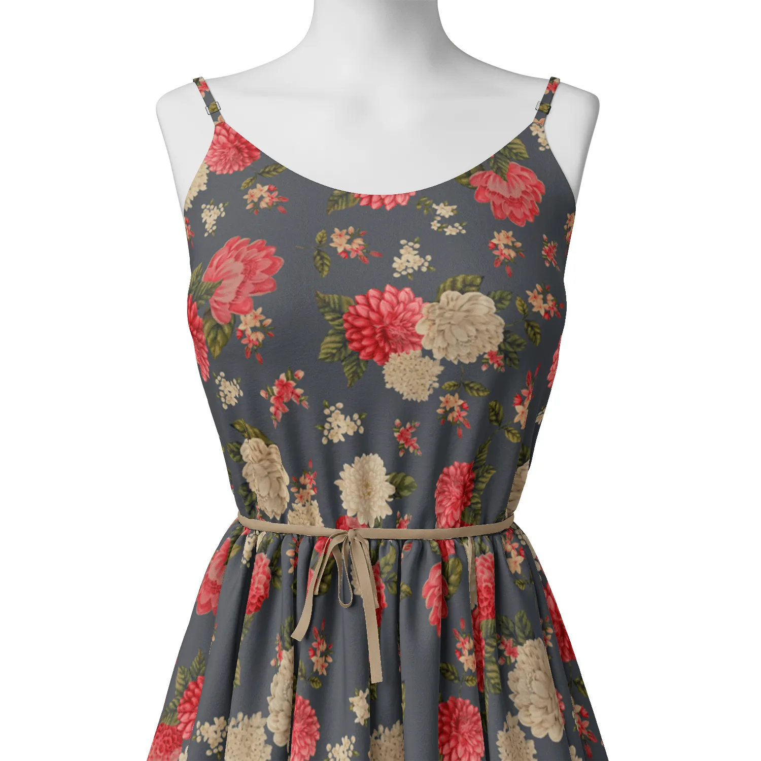 Beautiful Dahlia Red And Gray Flower Digital Printed Fabric