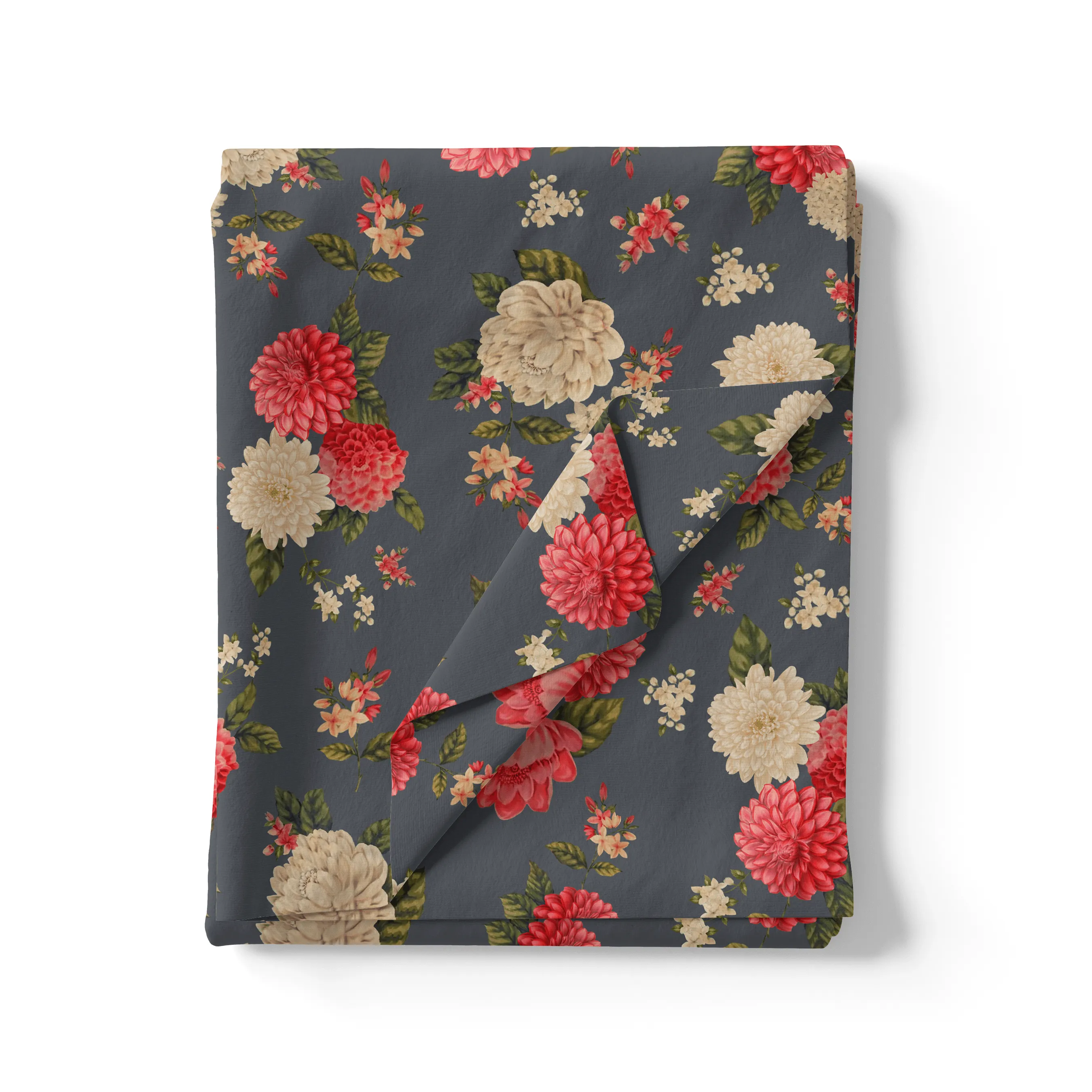Beautiful Dahlia Red And Gray Flower Digital Printed Fabric
