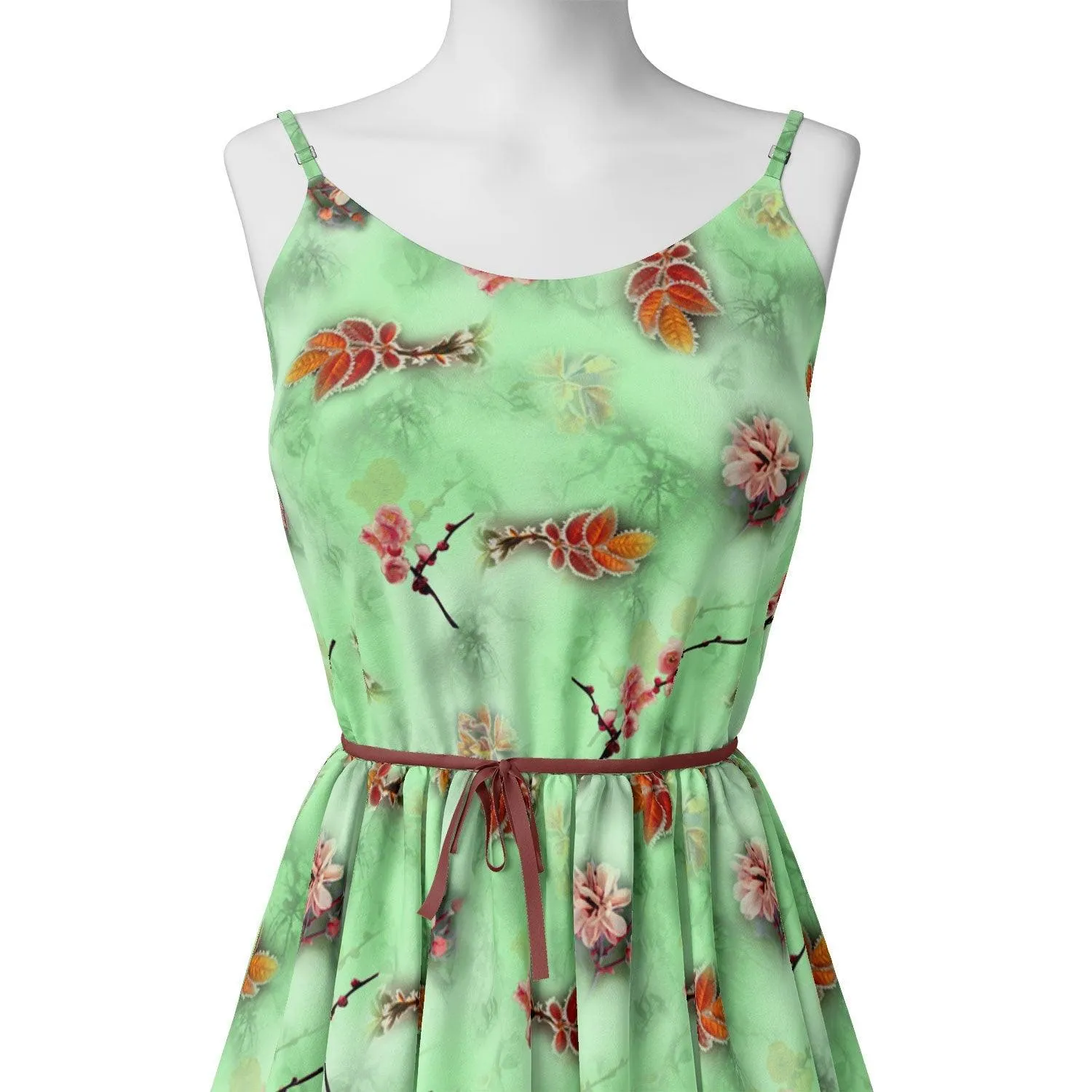 Beautiful Pink Floral With Red Leaves Digital Printed Fabric