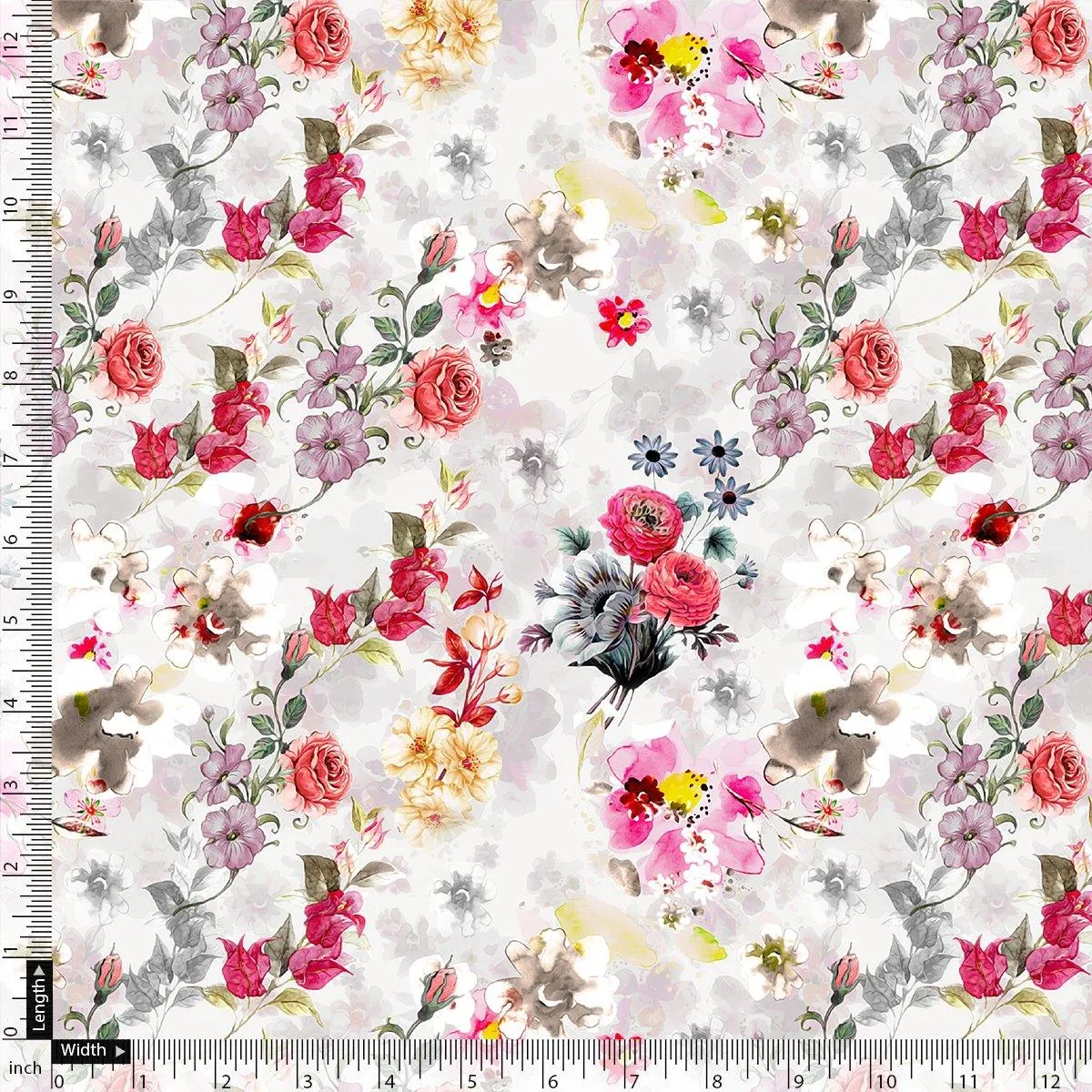 Beautiful Red And Pink Camellia Rose Of Branch Digital Printed Fabric