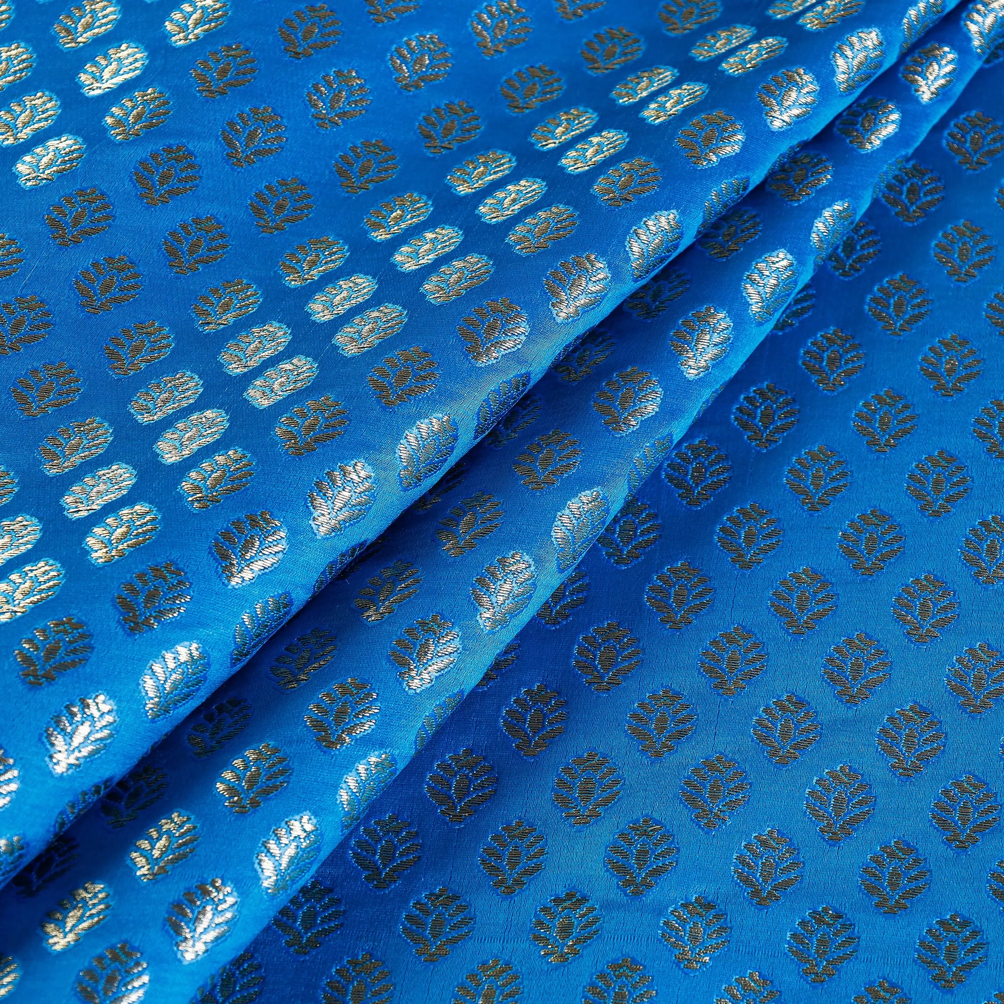 Blue - Banarasi Jacquard Brocade Viscose Silk Fabric