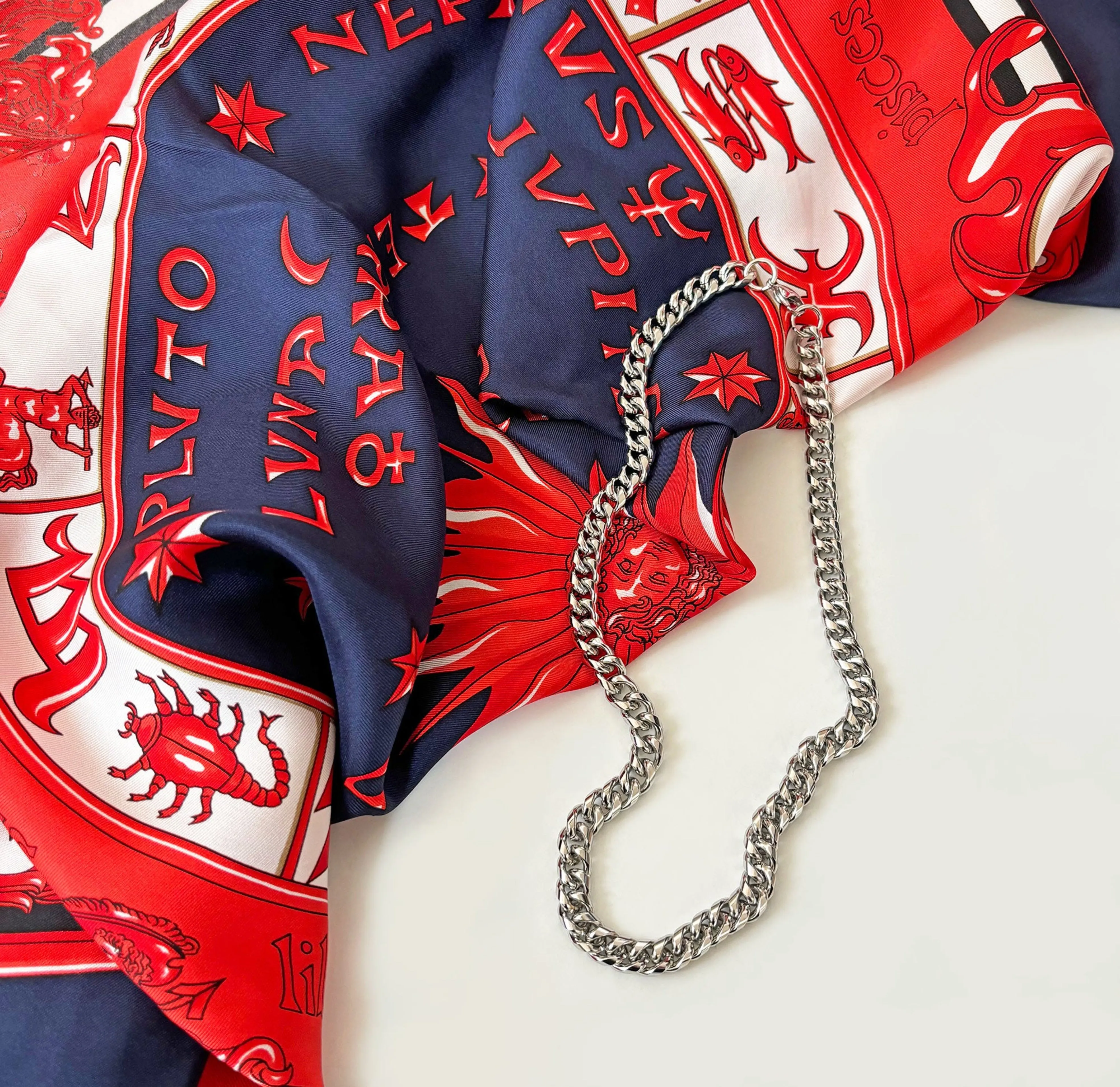 CELESTIAL SILK SCARF X CHAIN  BUNDLE - RED