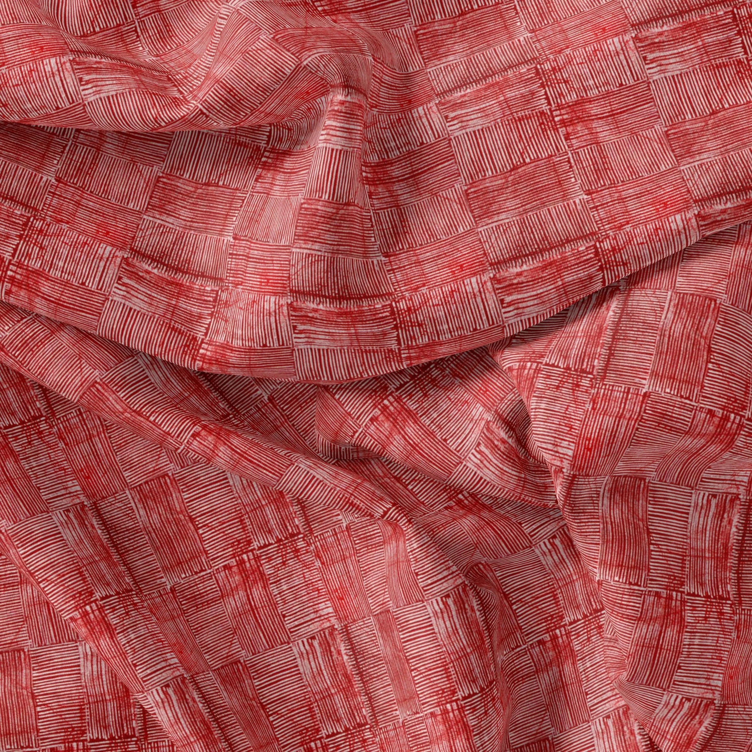 Checkes Textured Red And White Digital Printed Fabric