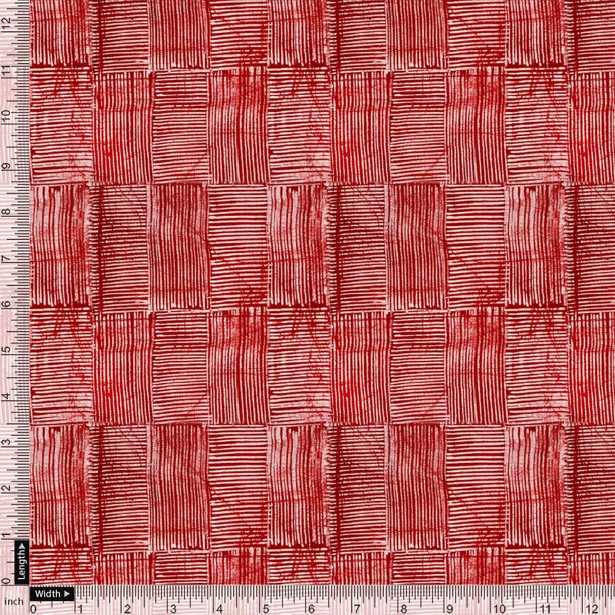 Checkes Textured Red And White Digital Printed Fabric