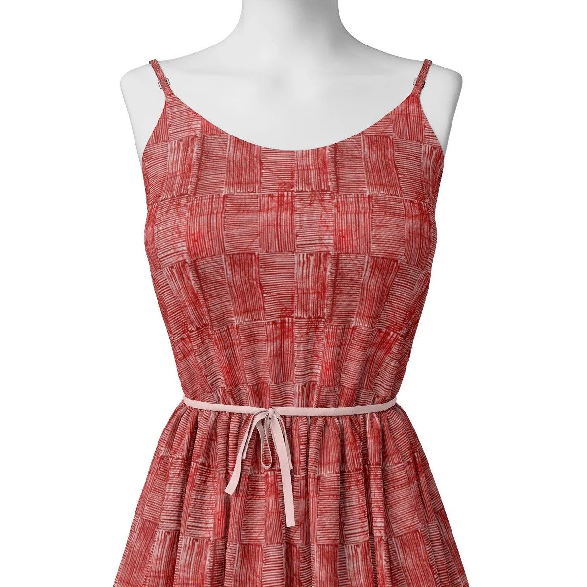 Checkes Textured Red And White Digital Printed Fabric