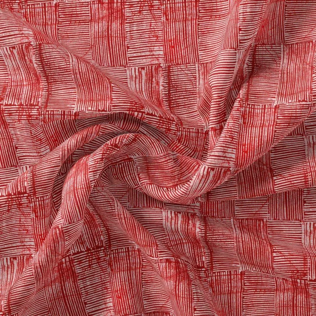 Checkes Textured Red And White Digital Printed Fabric