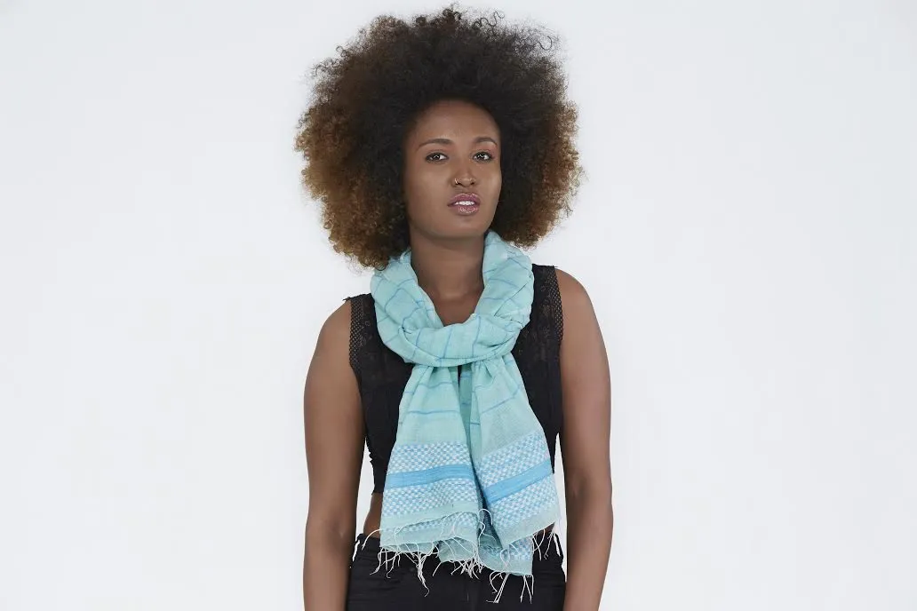 Coronado by SOSH - Handwoven Cotton & Silk Scarf, Color Aqua