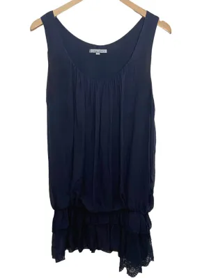 Dark Winter Midnight Blue Bubble Hem Silk Blouse
