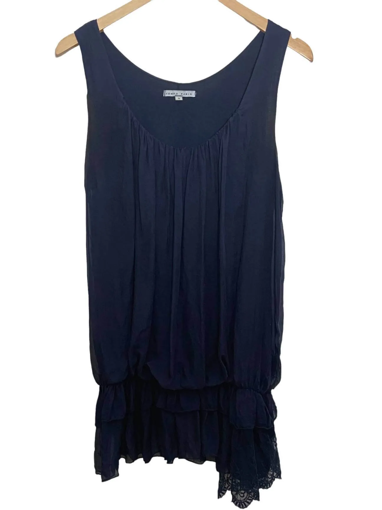 Dark Winter Midnight Blue Bubble Hem Silk Blouse