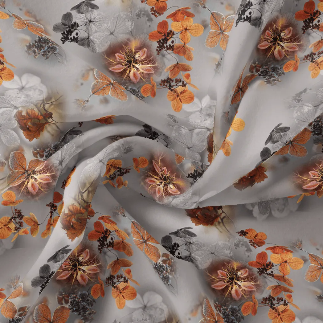 Decorative  Periwinkle Floral Flower With Gray Digital Printed Fabric