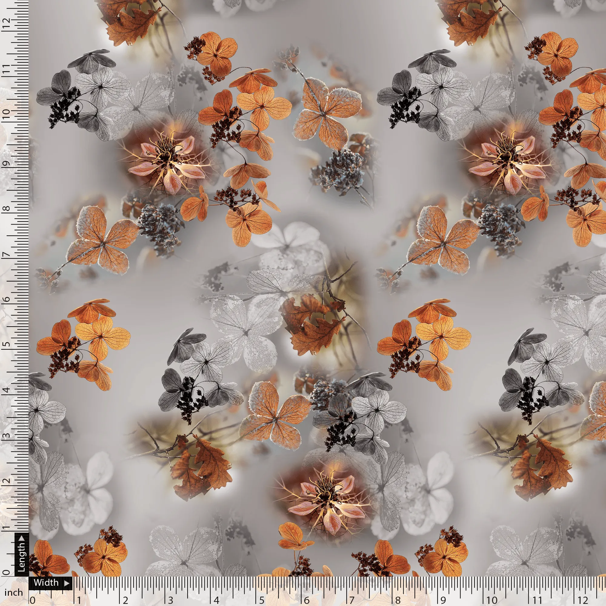 Decorative  Periwinkle Floral Flower With Gray Digital Printed Fabric