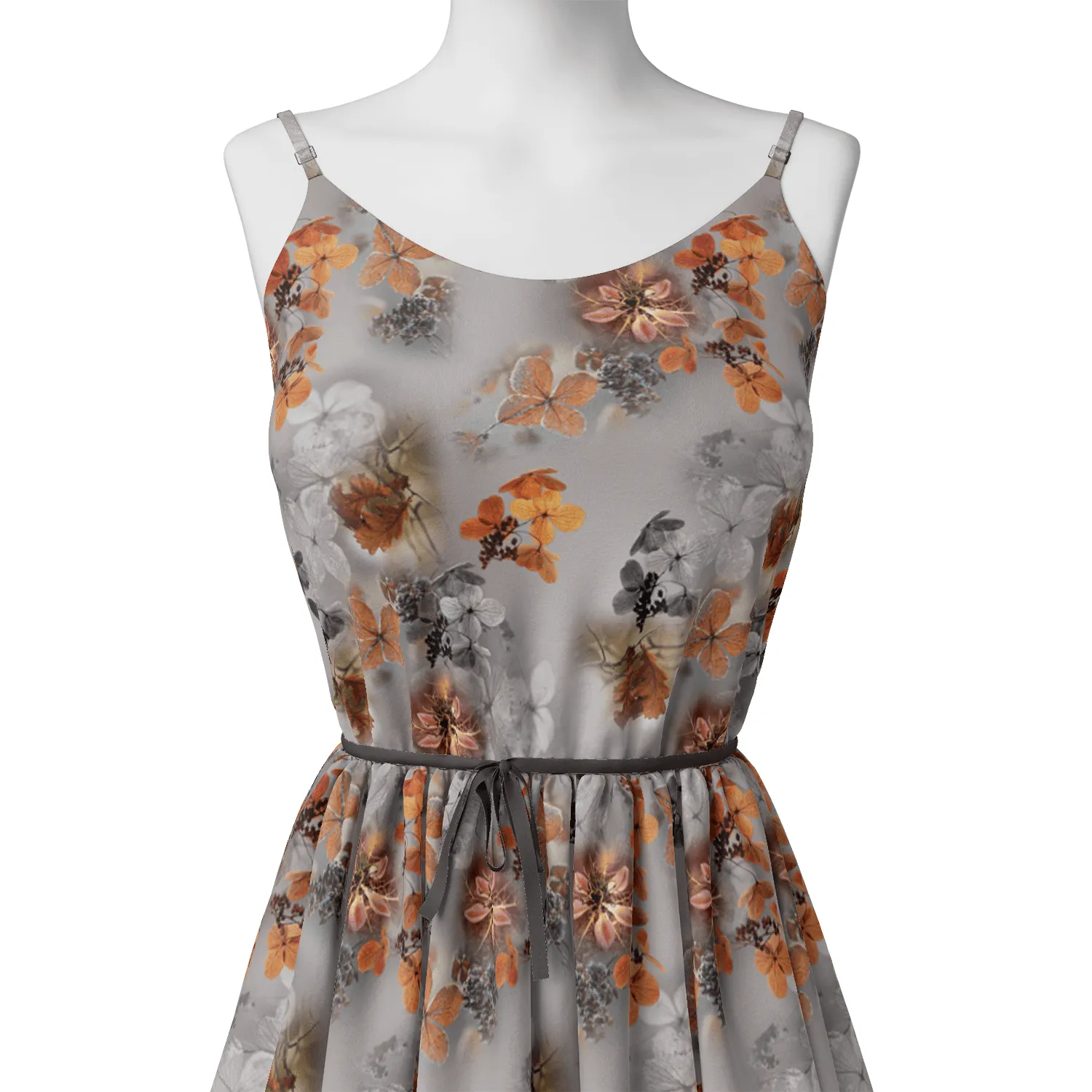Decorative  Periwinkle Floral Flower With Gray Digital Printed Fabric