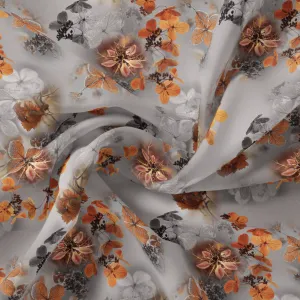 Decorative  Periwinkle Floral Flower With Gray Digital Printed Fabric