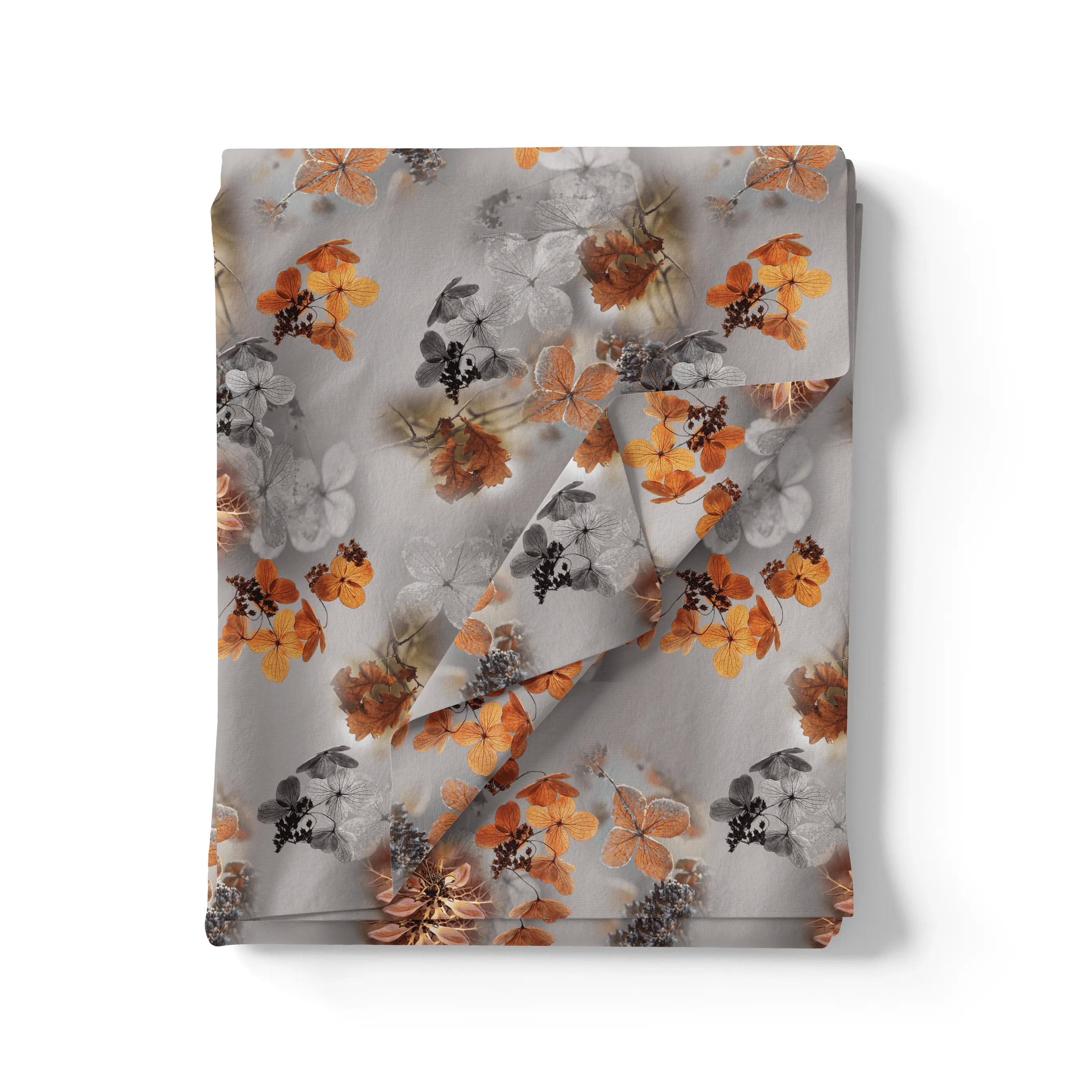 Decorative  Periwinkle Floral Flower With Gray Digital Printed Fabric