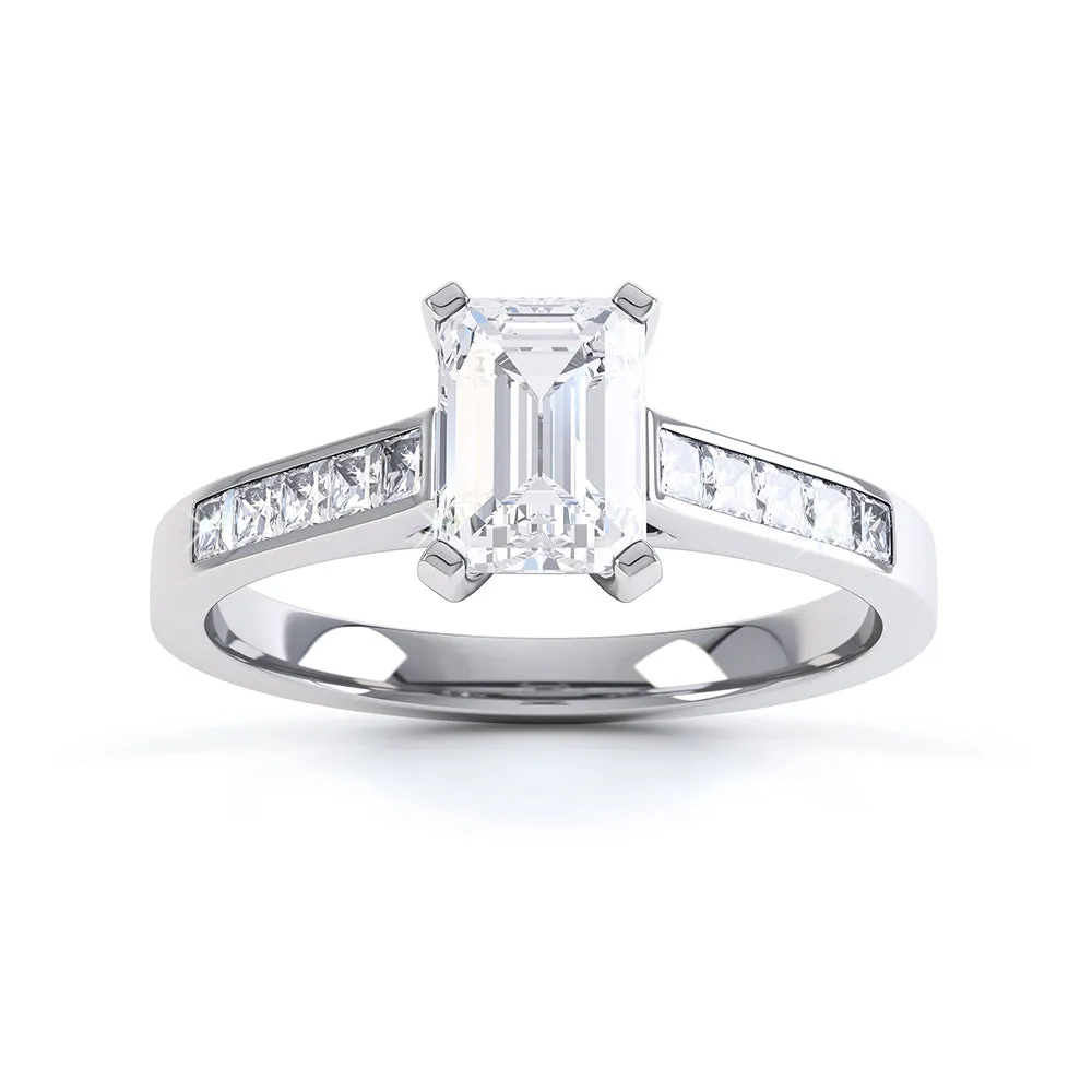Diamond Engagement Ring- Emerald Corner Claw with Channel set Shank