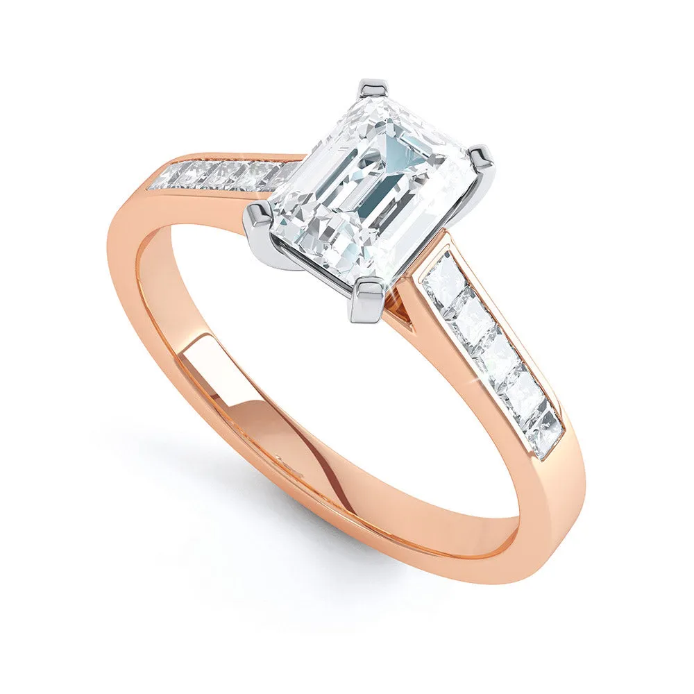 Diamond Engagement Ring- Emerald Corner Claw with Channel set Shank