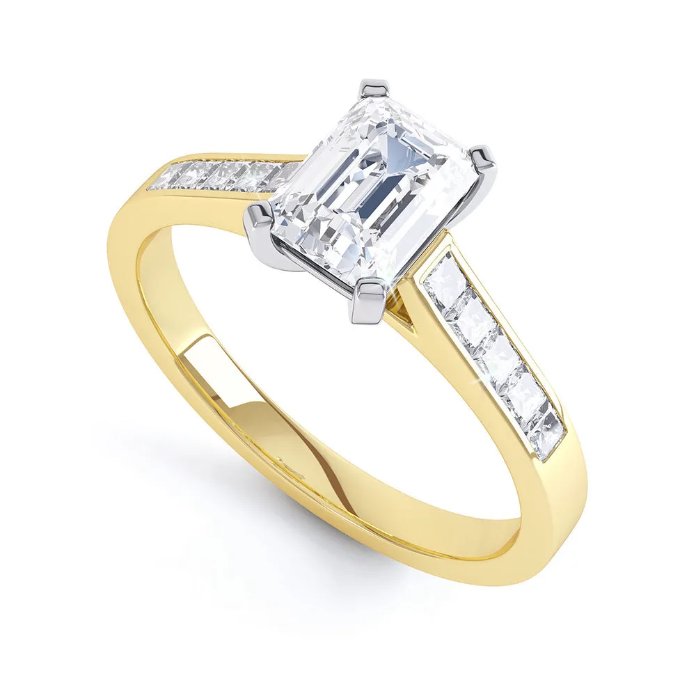 Diamond Engagement Ring- Emerald Corner Claw with Channel set Shank