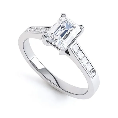 Diamond Engagement Ring- Emerald Corner Claw with Channel set Shank