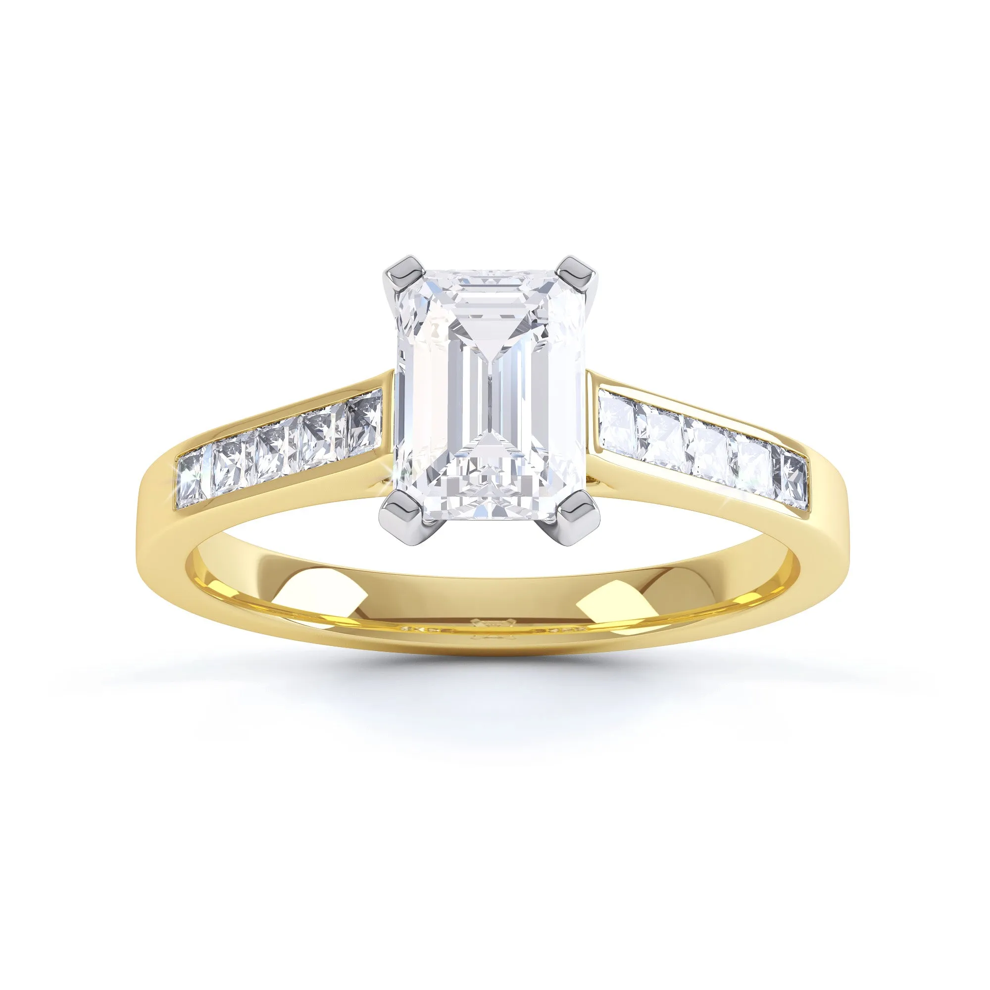 Diamond Engagement Ring- Emerald Corner Claw with Channel set Shank