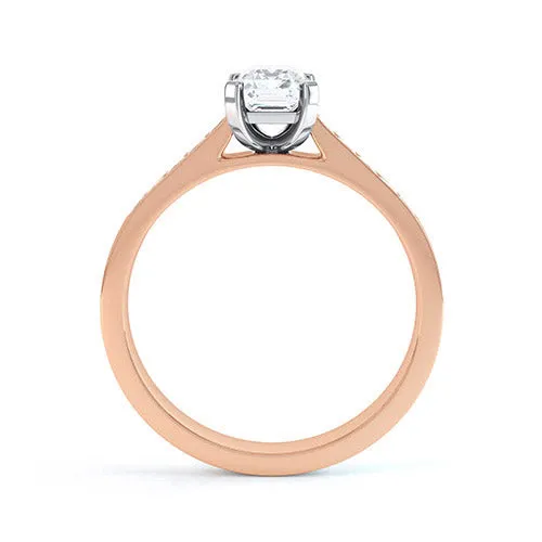 Diamond Engagement Ring- Emerald Corner Claw with Channel set Shank