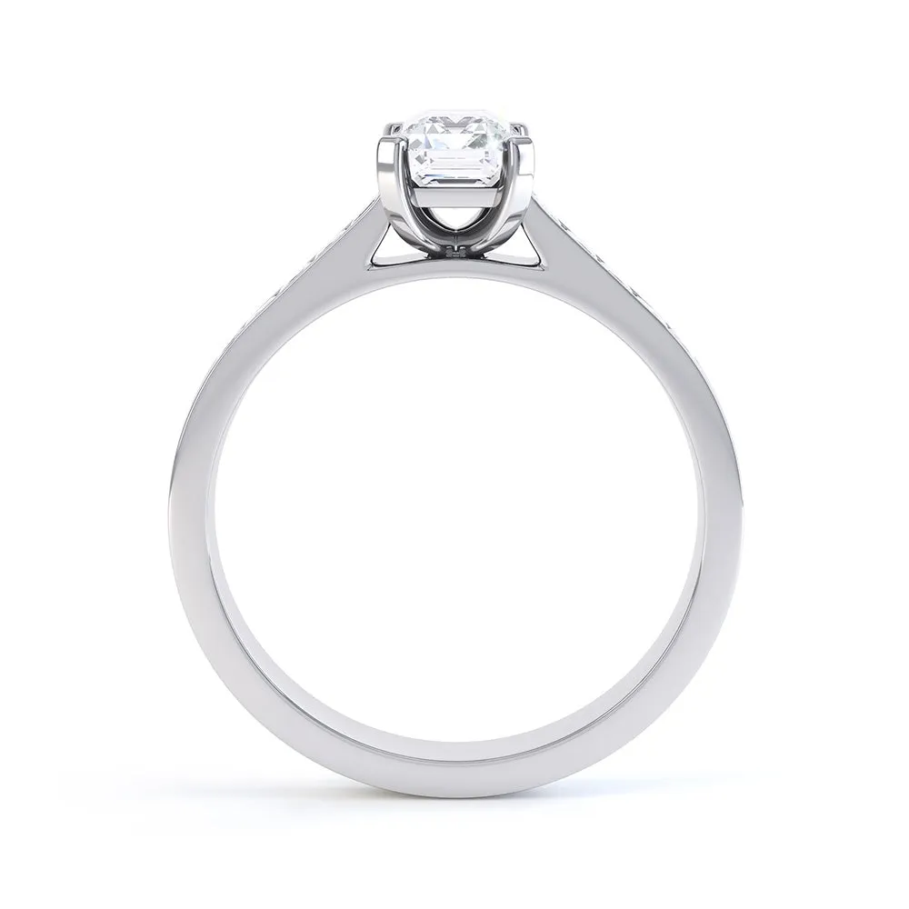 Diamond Engagement Ring- Emerald Corner Claw with Channel set Shank