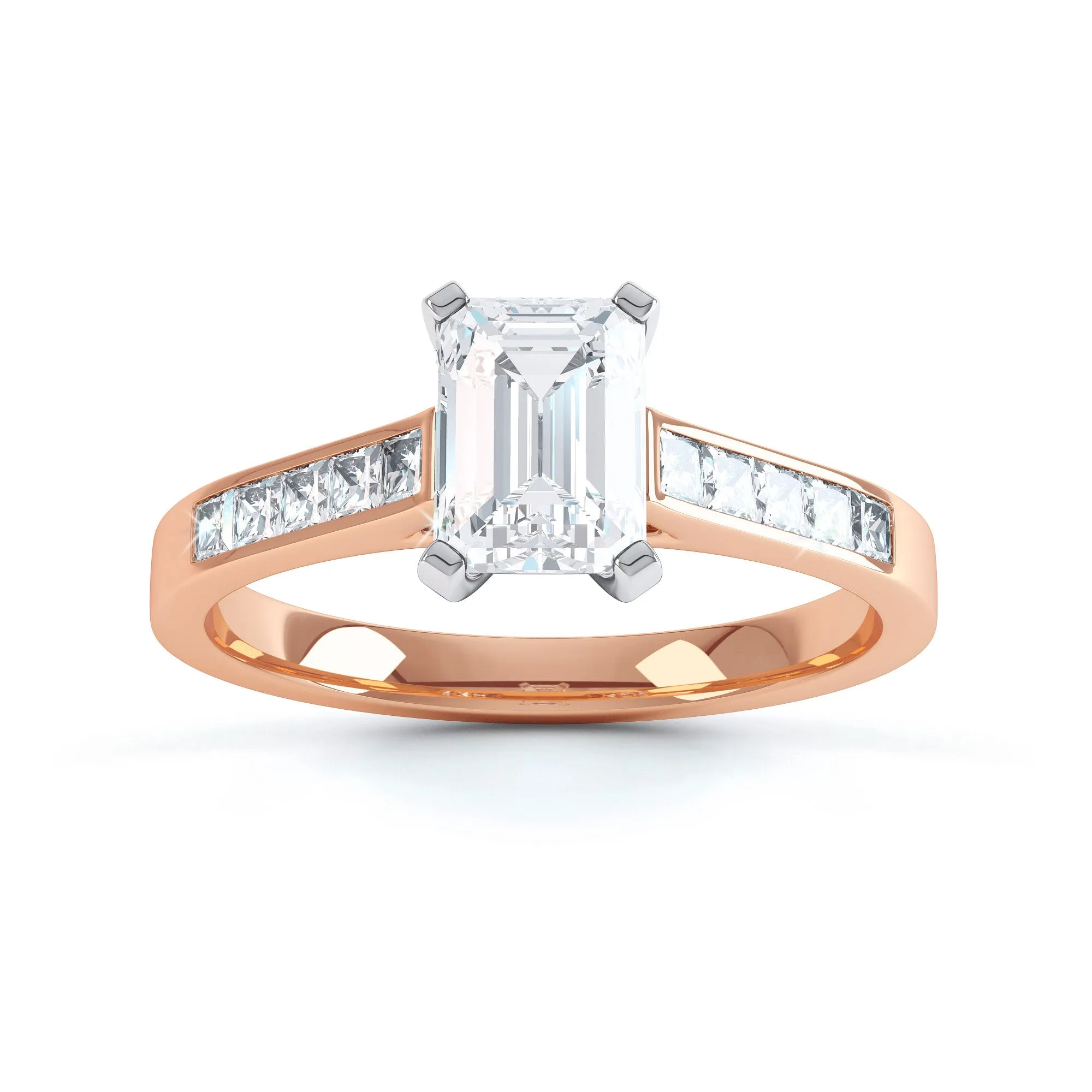 Diamond Engagement Ring- Emerald Corner Claw with Channel set Shank