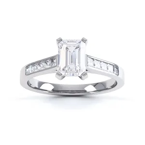 Diamond Engagement Ring- Emerald Corner Claw with Channel set Shank